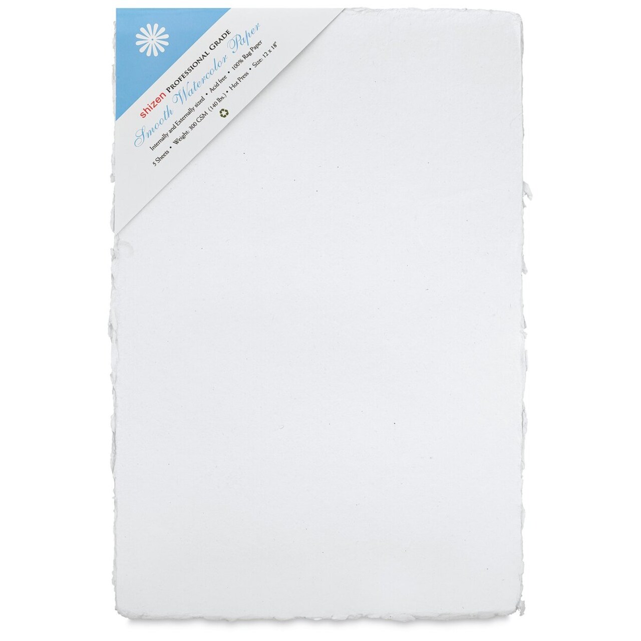 Shizen Professional Watercolor Paper - 12" x 18", Hot Press, Pkg of 5 Sheets